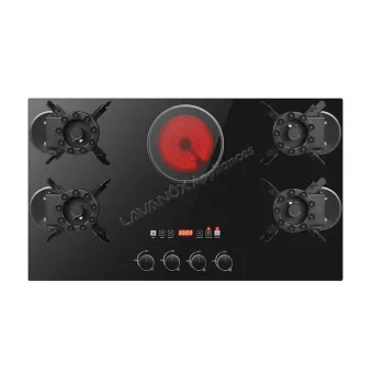 Model  MIX-CI5001 – 5-Burner Hybrid Cooktop, 4 Gas + 1 Electric Ceramic Zone, Stainless Steel Surface