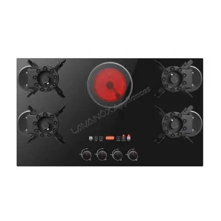 Model  MIX-CI5001 – 5-Burner Hybrid Cooktop, 4 Gas + 1 Electric Ceramic Zone, Stainless Steel Surface